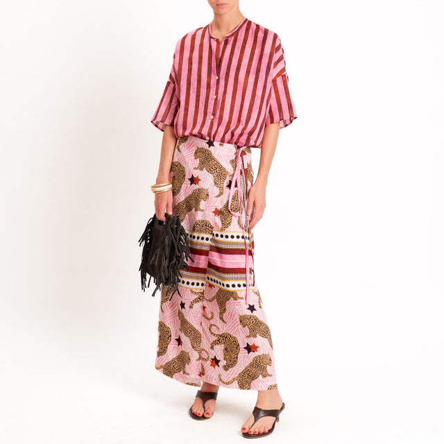 Vicolo-Completo camicia+gonna pareo fantasia - rosa/bordeaux
