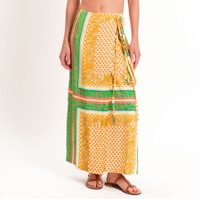 Vicolo-Completo camicia+gonna pareo fantasia - verde/yellow