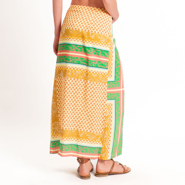 Vicolo-Completo camicia+gonna pareo fantasia - verde/yellow