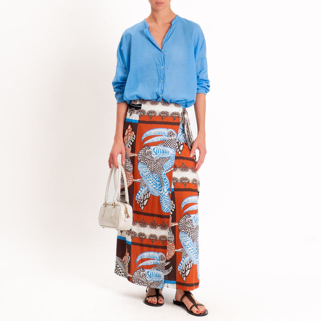 Vicolo-Gonna pareo fantasia pappagalli - rust/moro/azzurro
