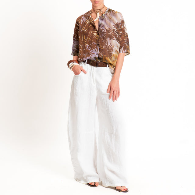 Vicolo-Camicia mussola fantasia palme - moro/militare/glicine