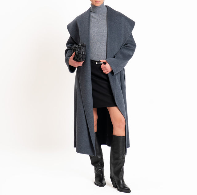 Vicolo-Cappotto HAND MADE MISTO LANA con cintura - antracite