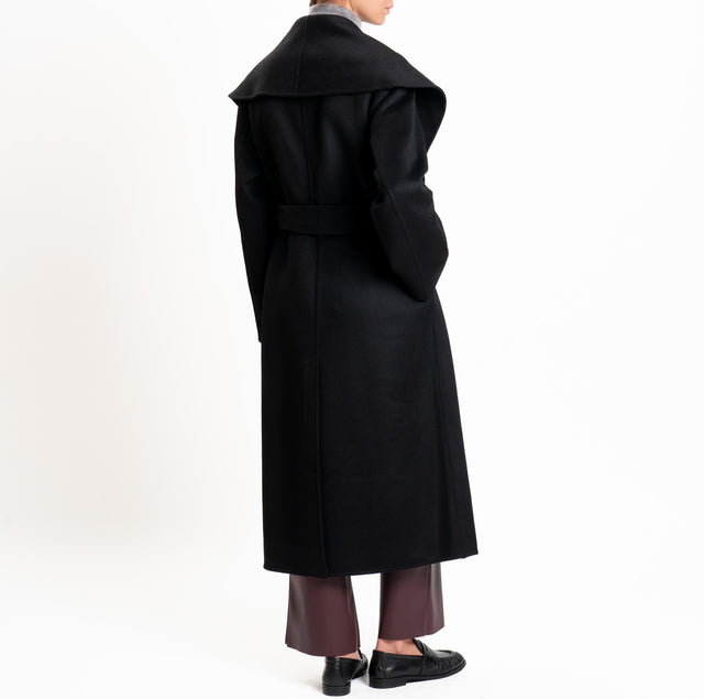 Vicolo-Cappotto HAND MADE MISTO LANA con cintura - Nero