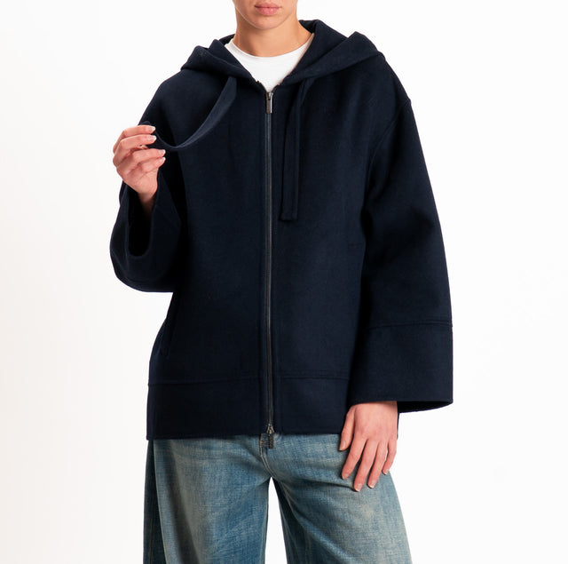 Vicolo-Cappotto HAND MADE misto lana con cappuccio - blu