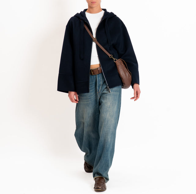 Vicolo-Cappotto HAND MADE misto lana con cappuccio - blu