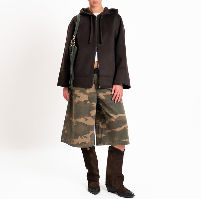 Vicolo-Cappotto HAND MADE wool blend with hood - chocolate