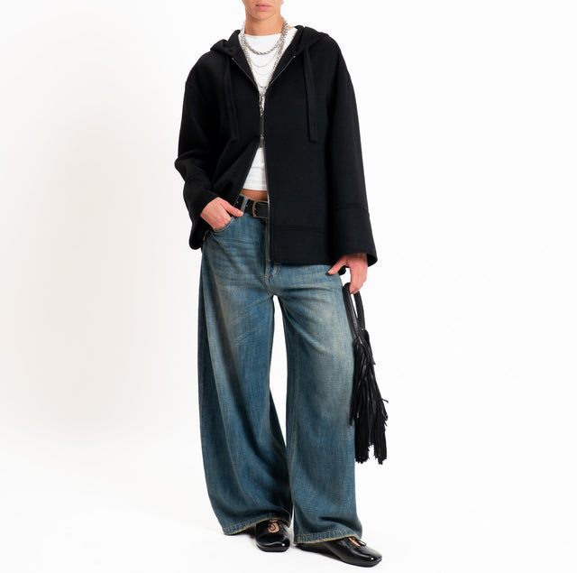 Vicolo-Cappotto HAND MADE misto lana con cappuccio - nero