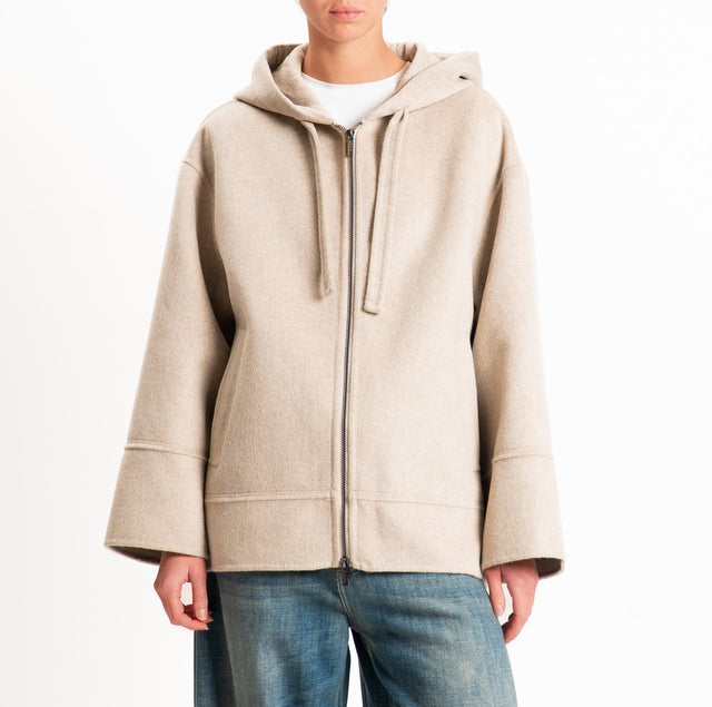 Vicolo-Cappotto HAND MADE wool blend with hood - dove grey