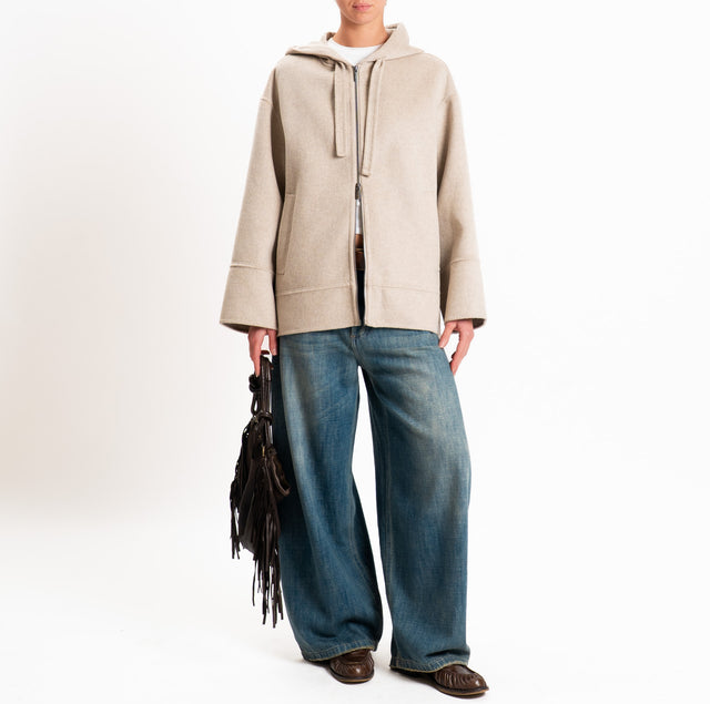 Vicolo-Cappotto HAND MADE wool blend with hood - dove grey