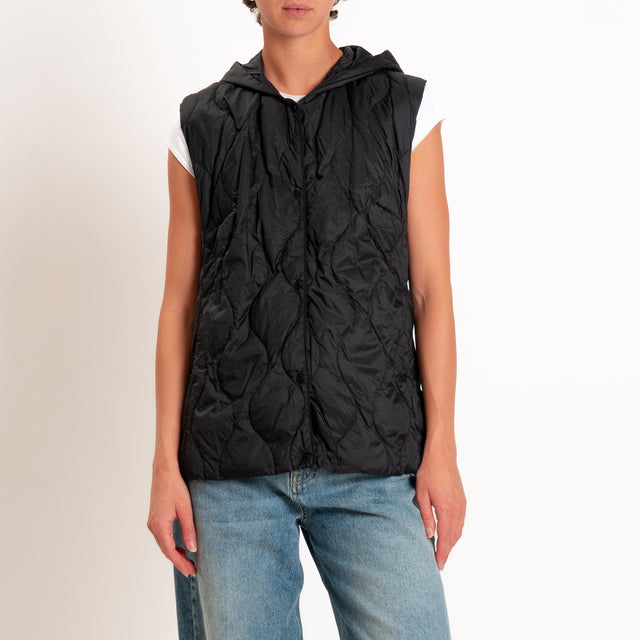 Vicolo-Gilet trapuntato con cappuccio 100 grammi - nero