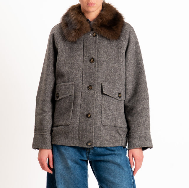 Vicolo-Bomber HAND MADE con ecopelliccia - marrone/burro