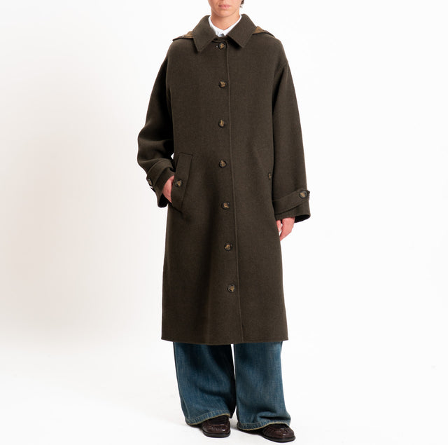 Vicolo-Cappotto HAND MADE 100%LANA con cappuccio - militare