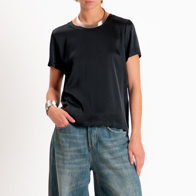 Vicolo-Blusa satin elasticizzata mezza manica - nero