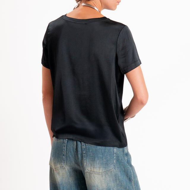 Vicolo-Blusa satin elasticizzata mezza manica - nero