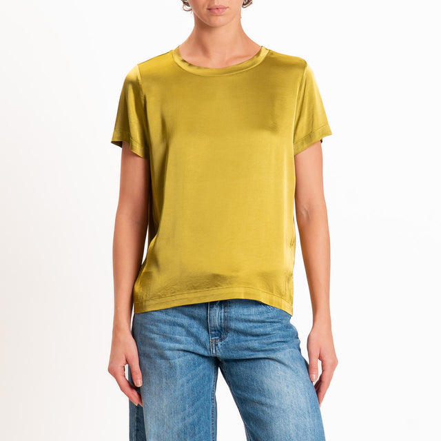 Vicolo-Blusa satin elasticizzata mezza manica - oliva
