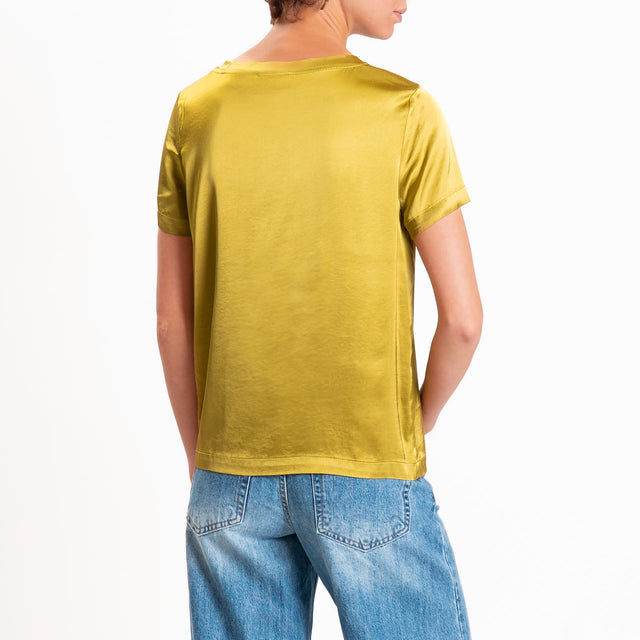Vicolo-Blusa satin elasticizzata mezza manica - oliva