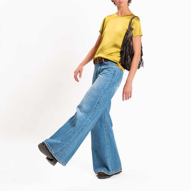 Vicolo-Blusa satin elasticizzata mezza manica - oliva