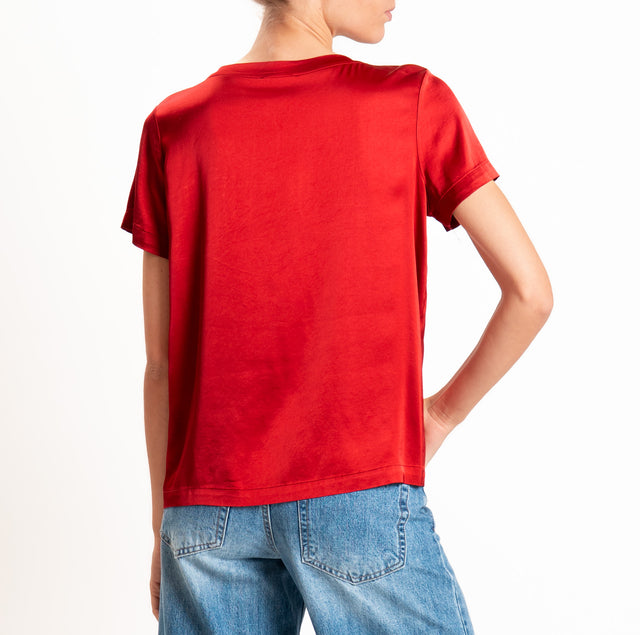 Vicolo-Blusa satin elasticizzata mezza manica - rubino