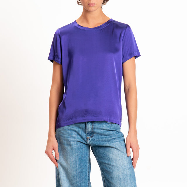 Vicolo-Blusa satin elasticizzata mezza manica - viola