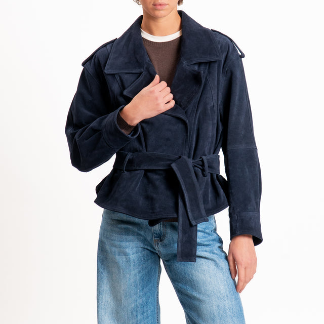 Vicolo-Giacca camoscio con cintura - blu