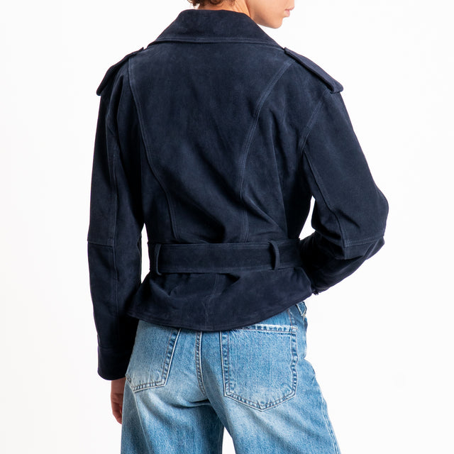 Vicolo-Giacca camoscio con cintura - blu