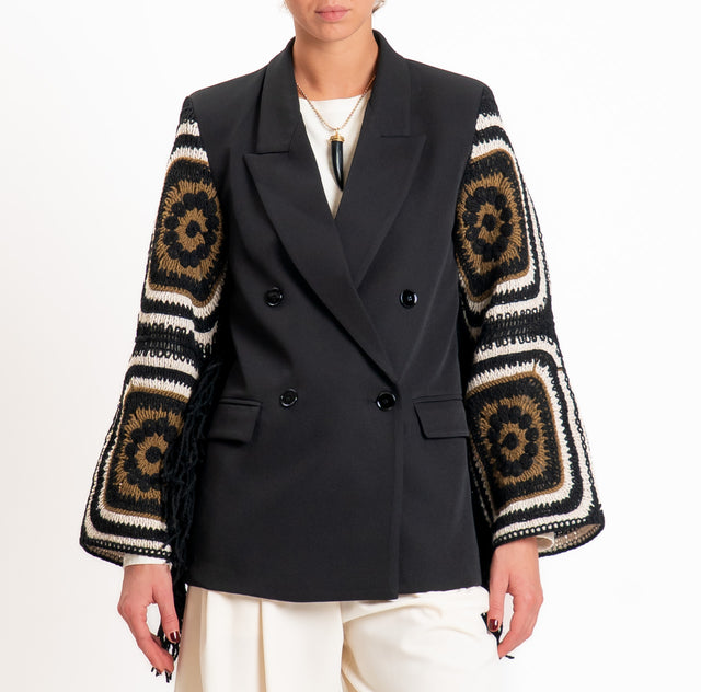 Vicolo-Giacca doppiopetto maniche crochet - nero