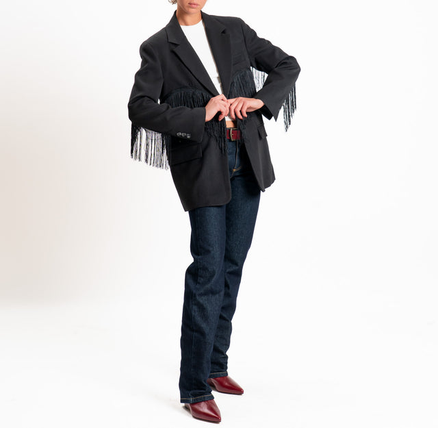Vicolo-Giacca oversize con frange - nero