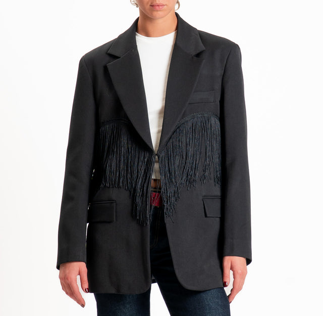 Vicolo-Giacca oversize con frange - nero