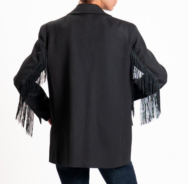 Vicolo-Giacca oversize con frange - nero