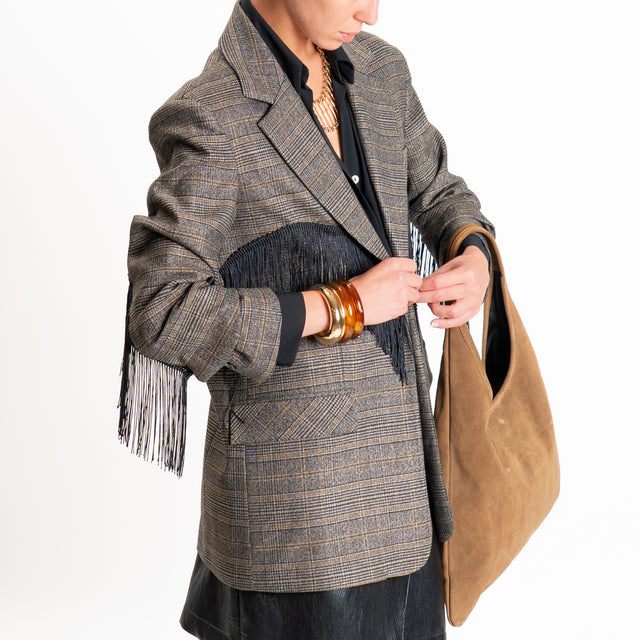 Vicolo-Giacca check oversize con frange - moro/nero