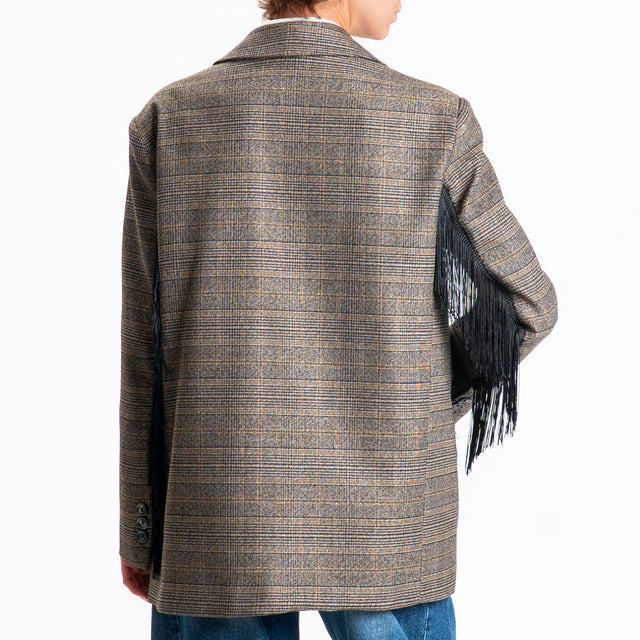 Vicolo-Giacca check oversize con frange - moro/nero