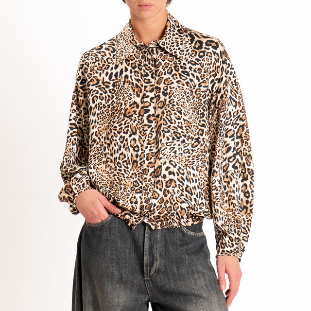 Vicolo-Camicia animalier con elastico - sand/nero