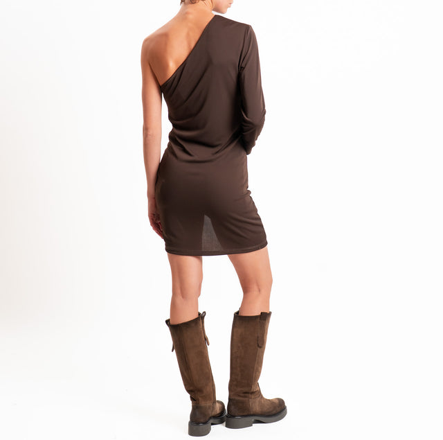 Vicolo-Abito monospalla con coulisse laterale - moro