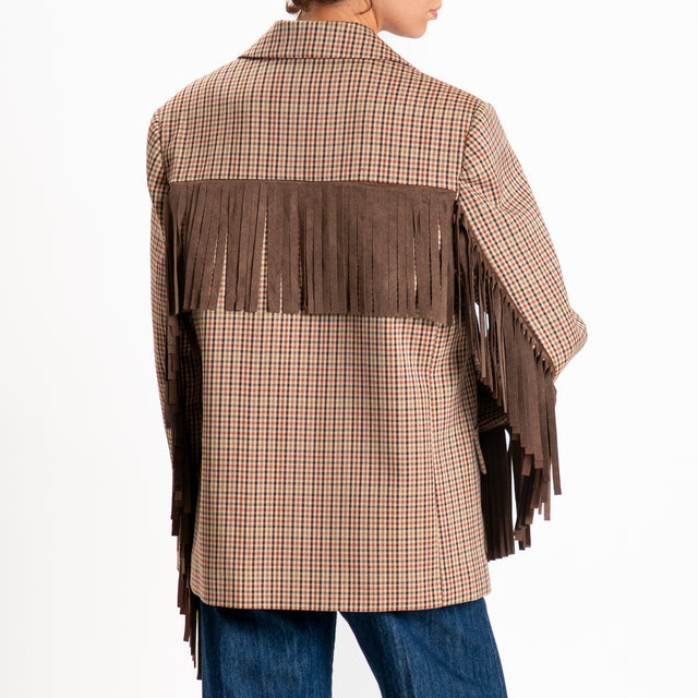 Vicolo-Giacca check con frange - beige/vino/moro