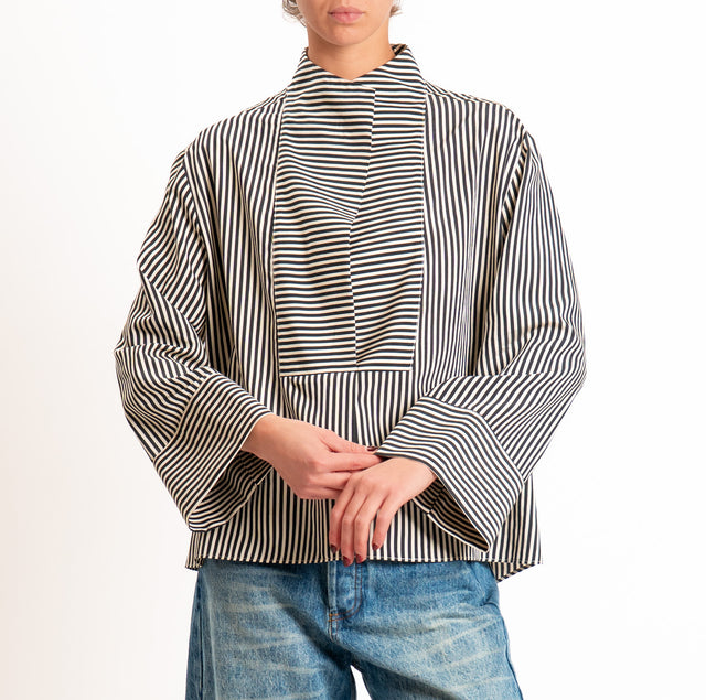 Vicolo-Camicia a righe manica ampia - burro/nero