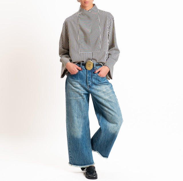 Vicolo-Camicia a righe manica ampia - burro/nero
