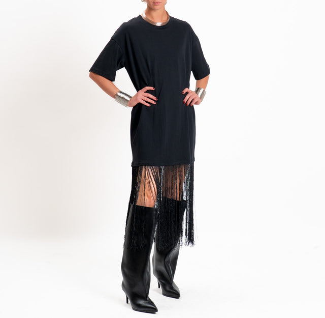 Vicolo-T-shirt oversize con frange - nero