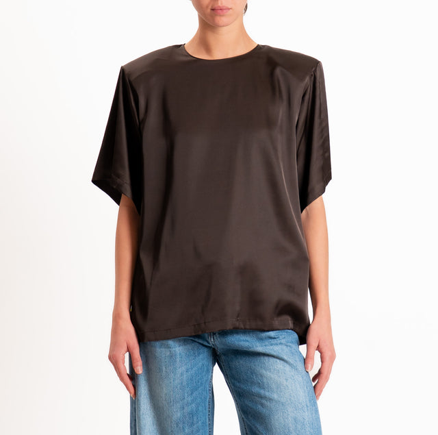 Vicolo-Blusa satin con spalline - moro