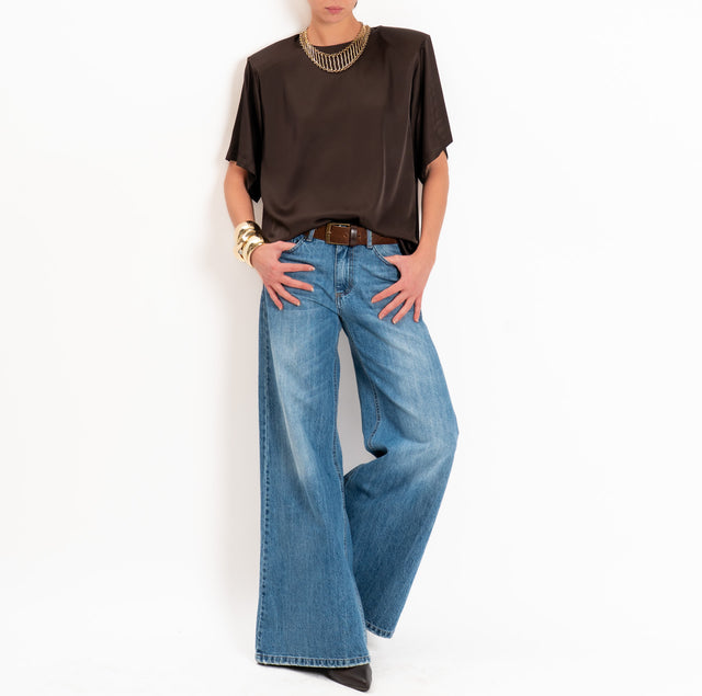 Vicolo-Blusa satin con spalline - moro