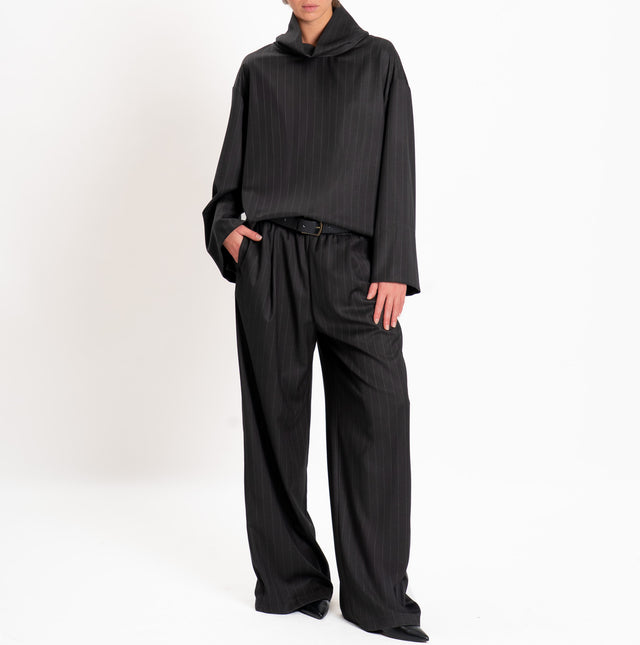 Vicolo-Completo gessato blusa+pantalone - piombo