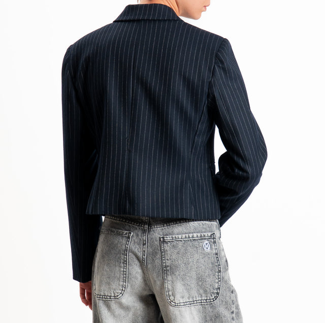 Vicolo-Giacca crop gessata - blu