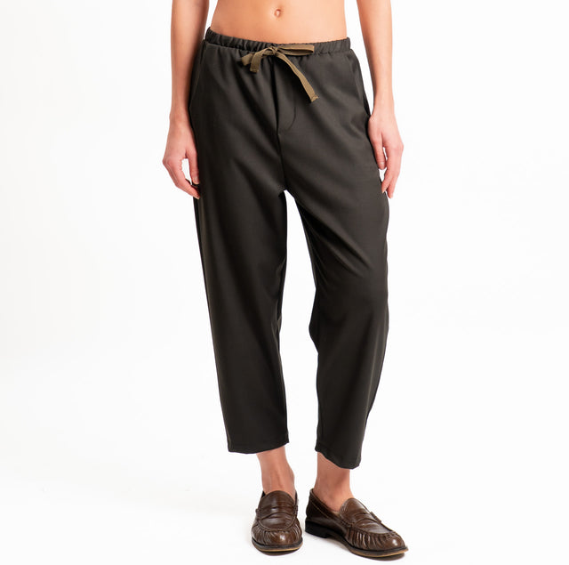 Vicolo-Pantalone elastico in vita con coulisse - militare
