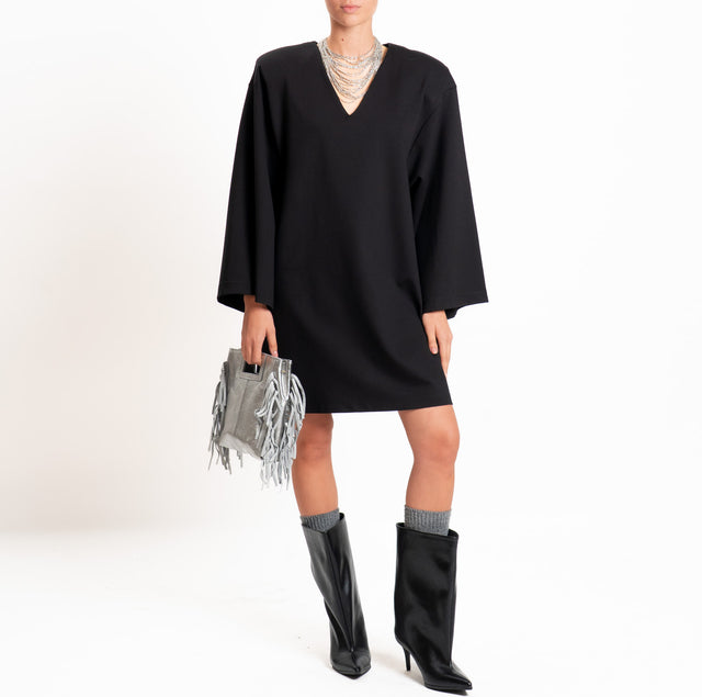 Vicolo-Abito scollo a v punto milano con spalline - nero