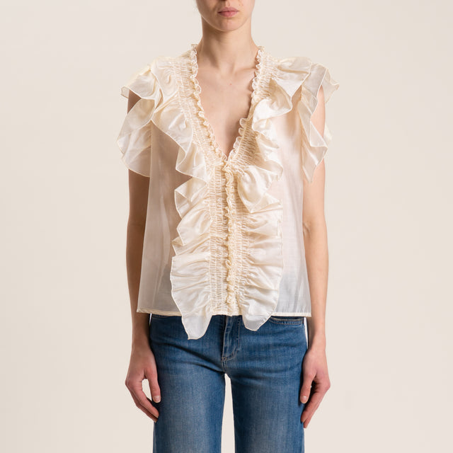 Vicolo-Blusa mussola con rouches - burro