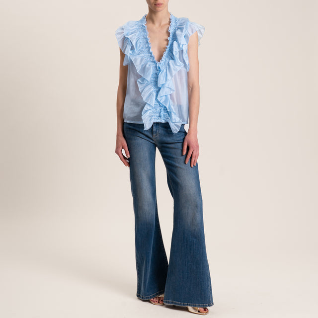 Vicolo-Blusa mussola con rouches - cielo