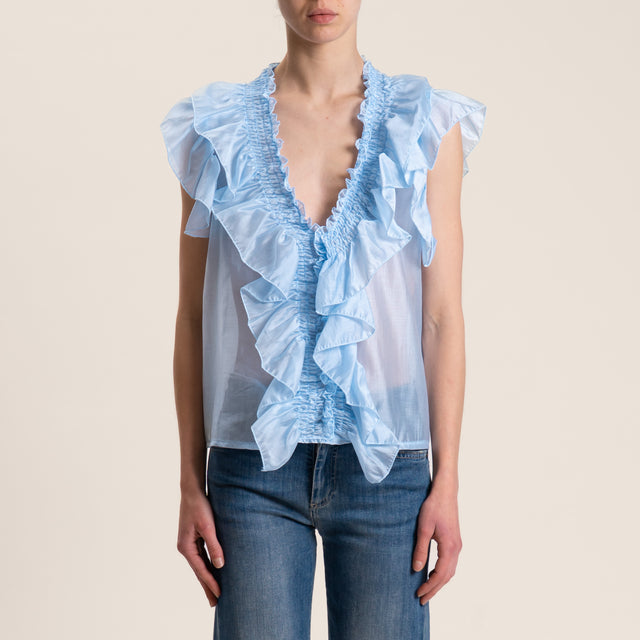 Vicolo-Blusa mussola con rouches - cielo