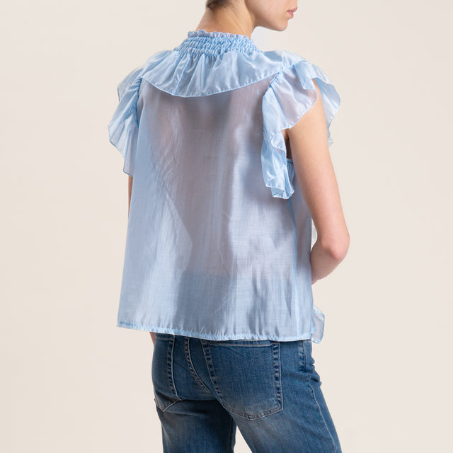 Vicolo-Blusa mussola con rouches - cielo