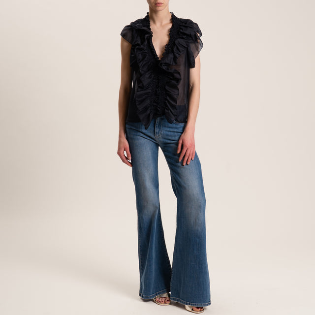 Vicolo-Blusa mussola con rouches - nero