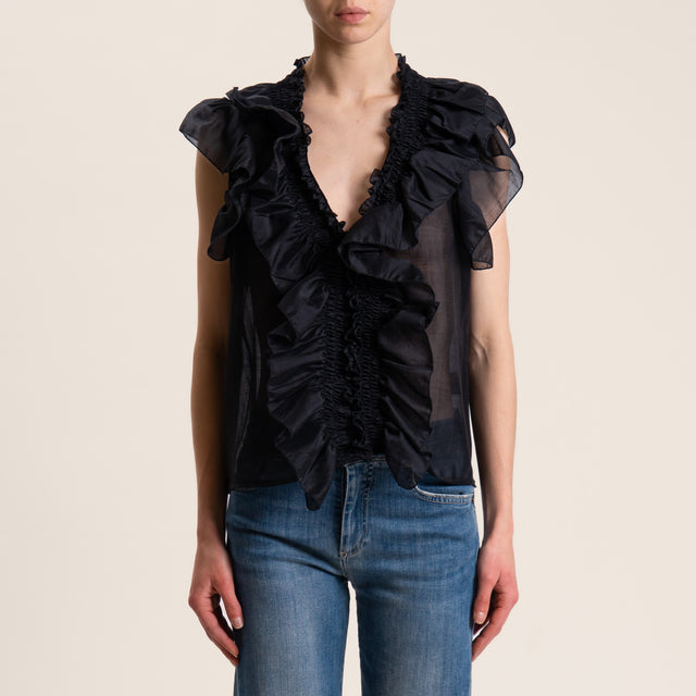 Vicolo-Blusa mussola con rouches - nero