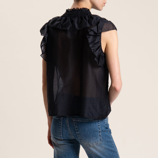 Vicolo-Blusa mussola con rouches - nero
